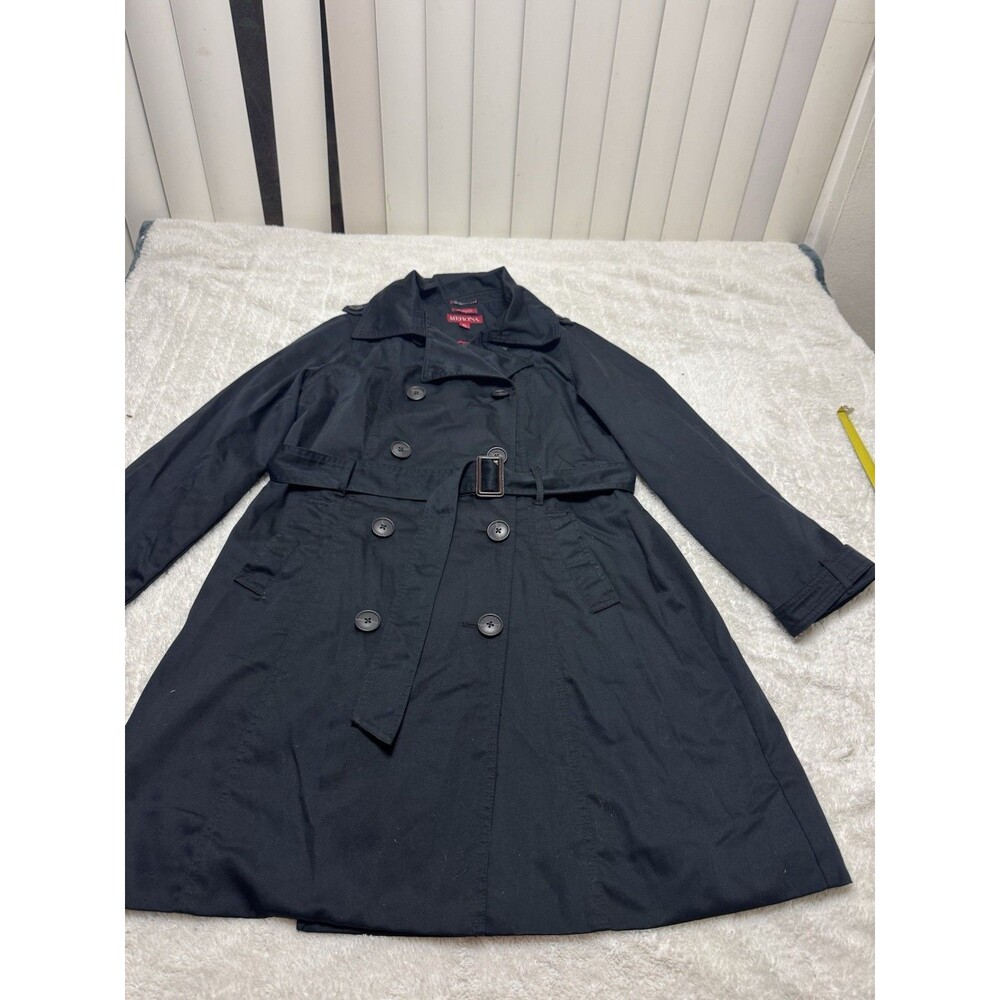 Merona Women’s Trench Coat XL Black Water Repellent Belted Double Breasted